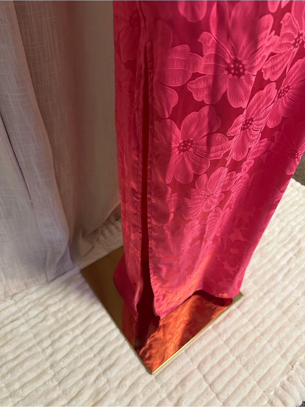 Lulu's Chasing Desire Hot Pink Satin Jacquard One-Shoulder Maxi Dress - Picture 6 of 9